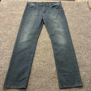 Mott & Bow Slim Fit Jeans Mens 38x32 Faded Whiskered Dark Wash Stretch Denim